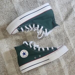 Converse High Top Sneakers Green with White & Red Trim